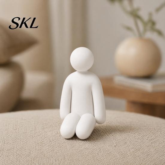 Minimalist Man Decoration 1/8Pcs 3D Printed Game Character Figure, Sitting Standing Lying Figurine, DIY Figurine Abstract White Statue, Collectible