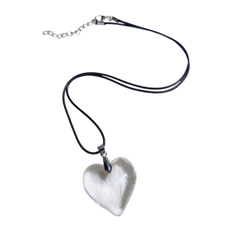 

Минималистичное ожерелье-подвеска в форме сердца с использованием смолы и регулируемым кожаным шнурком, модный аксессуар на шею белый