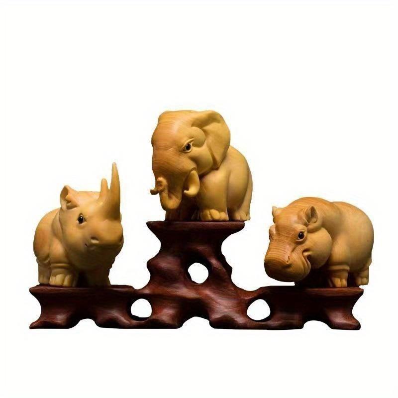 Sculptures and Figurines for Interior Cute Wood Carving Animals Statue Decoration Ornaments for Home Desk Accessories