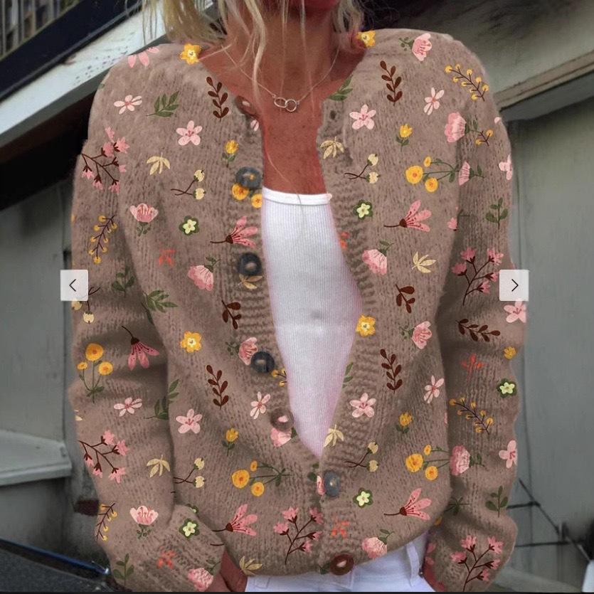 European Style 3 D Print Cardigan Knitted Jacket Spring and Fall Women 7 Sweater