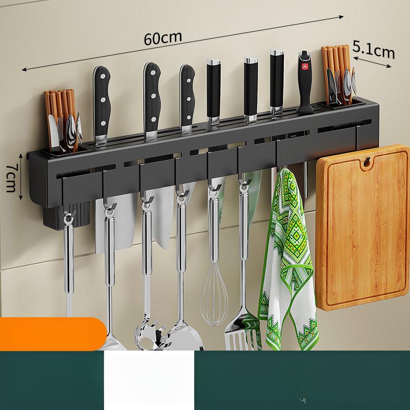 Stainless Steel Knife Holder No-Drill Wall-Mounted Kitchen Rack Multi-Functional Chopsticks and Knife Storage Rack