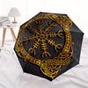 Wikinger Vegvisir Kompass Nordisches Symbol Gold Aufkleber Auto Fenster Laptop WanddekoRegenschirm, Tragbarer 3-Fach-Regenschirm für Männer & Frauen, Weihnachtsgeschenk ES314