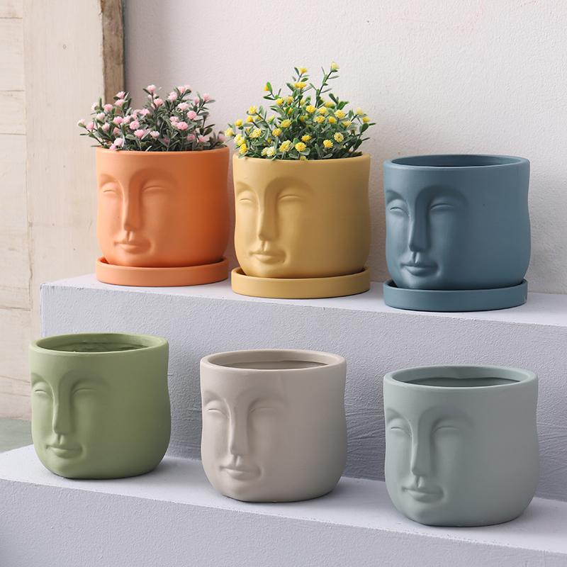 Creative Humanoid Head Ceramic Flower Pot Plant Flower Vase Garden Decoration Special-shaped Irregular Human Head Vase Art Decor