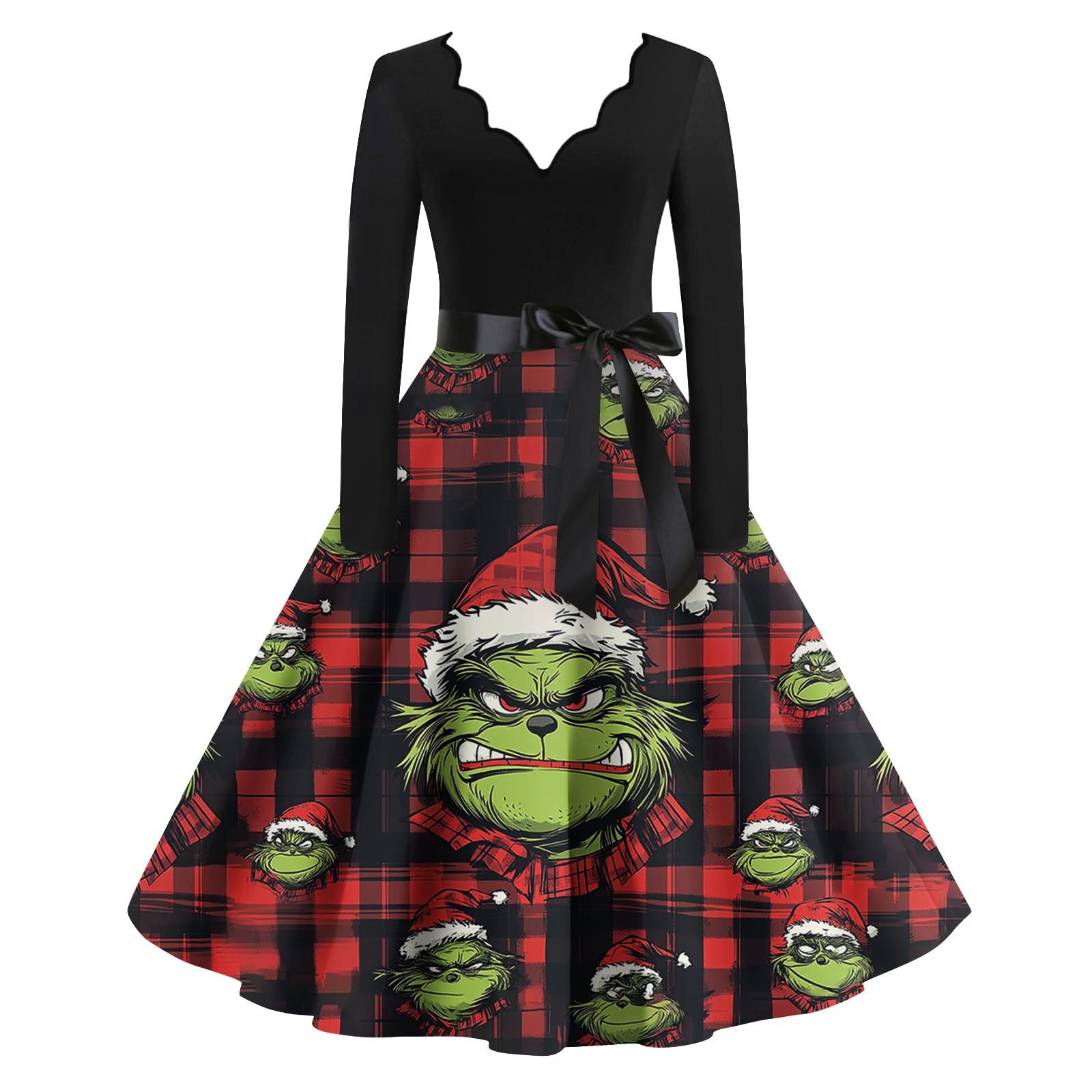 

Женское повседневное модное платье с длинным рукавом и принтом, вечернее повседневное платье с V-образным вырезом и вырезом XXXXXL красный