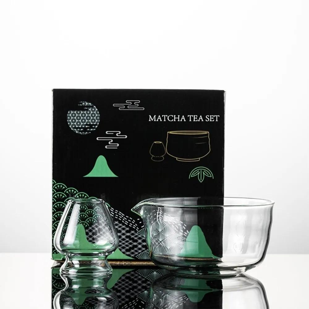 New Textured Matcha Bowl with Pouring Spout Glass Japanese Tea Set Reusable Matcha Making Kit Tea Lovers
