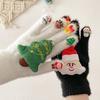 1 Pair Christmas Knitted Gloves Men Women Winter Warm Thick Plush Gloves with Xmas Charm Outdoor Cycling Cold Weather Thermal Full Finger Gloves