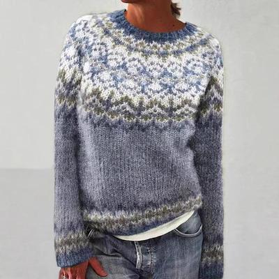 European and American Women's Color-Block Loose Fit Round Neck Sweater