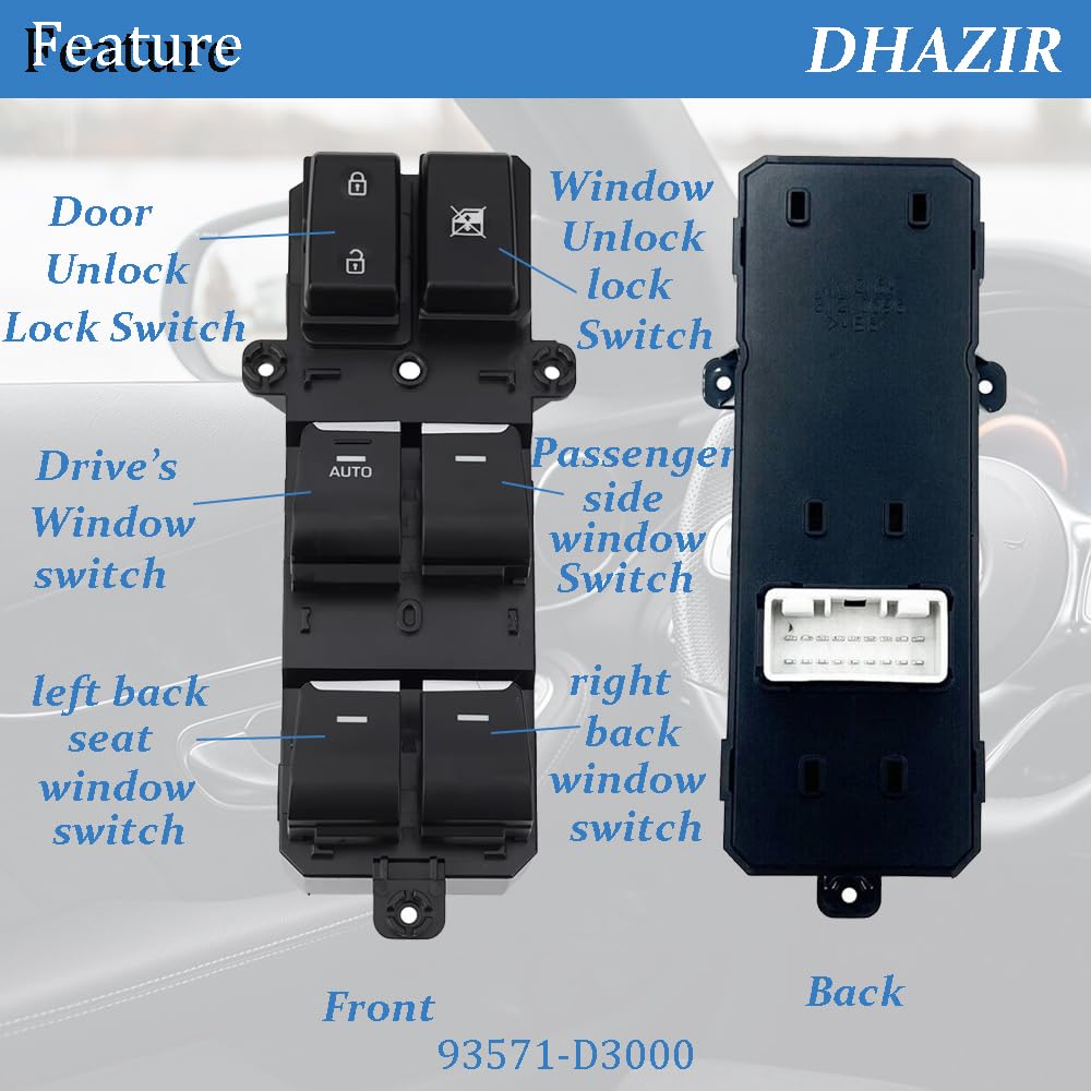 93571-D3000 Master Power Window Switch Front Driver Side 18Pins fit for Hyundai Tucson 2016 2017 2018 Replace 93570-D3000, 93571-D3040, 93571D3000,