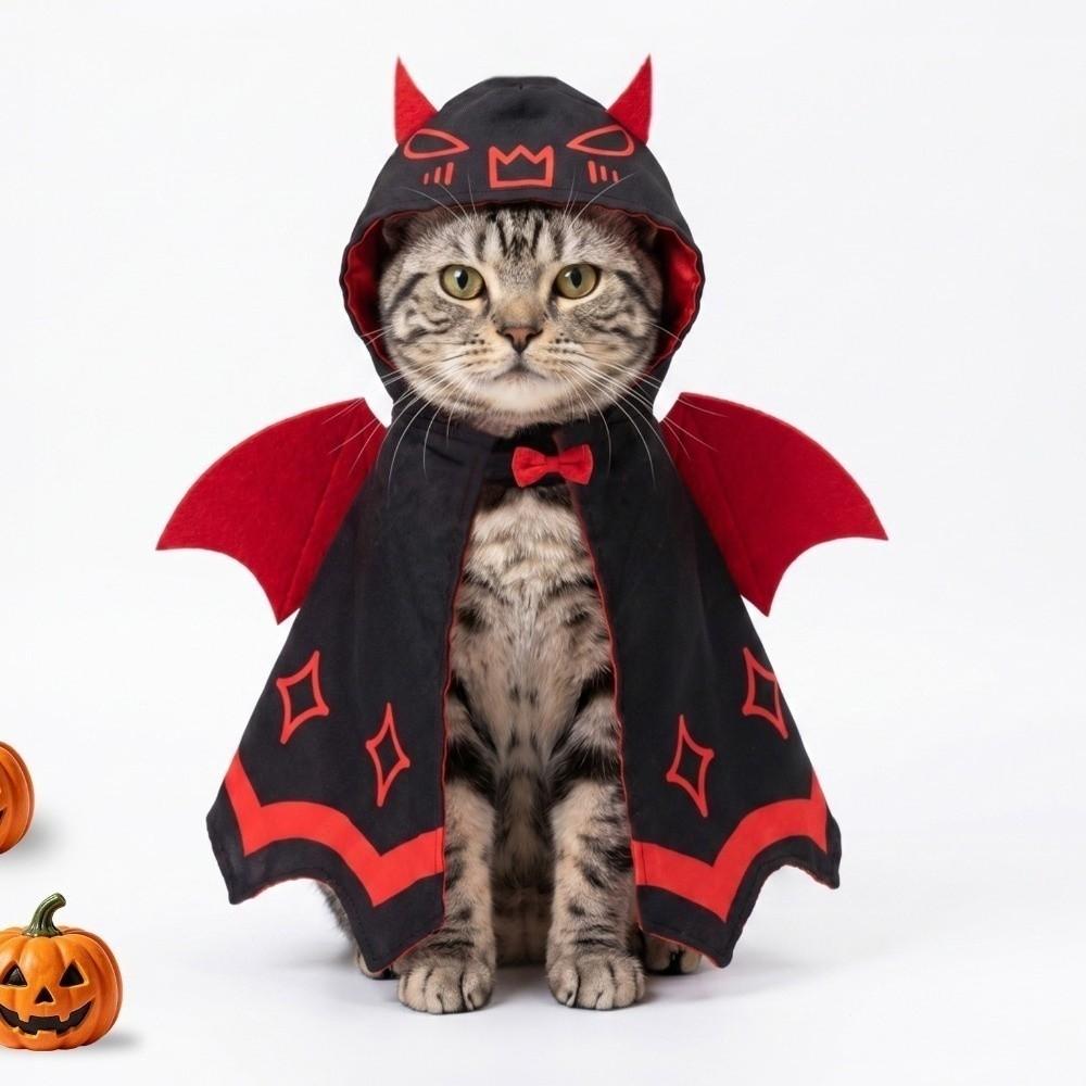 Double Satin Red Wing Devil Pet Cape with Bow Tie Pet Cosplay Cape Festive Party