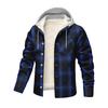 Chaqueta Casual para Hombre con Capucha, Forro de Polar, Cuadros y Cierre de Botones