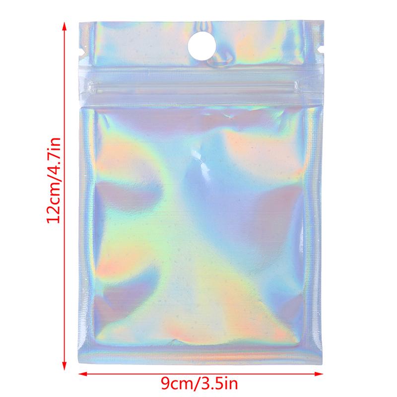 

100 шт. прозрачный лазерный алюминиевый фольгированный пакет самоклеящаяся застежка-молния упаковка 9x12cm
