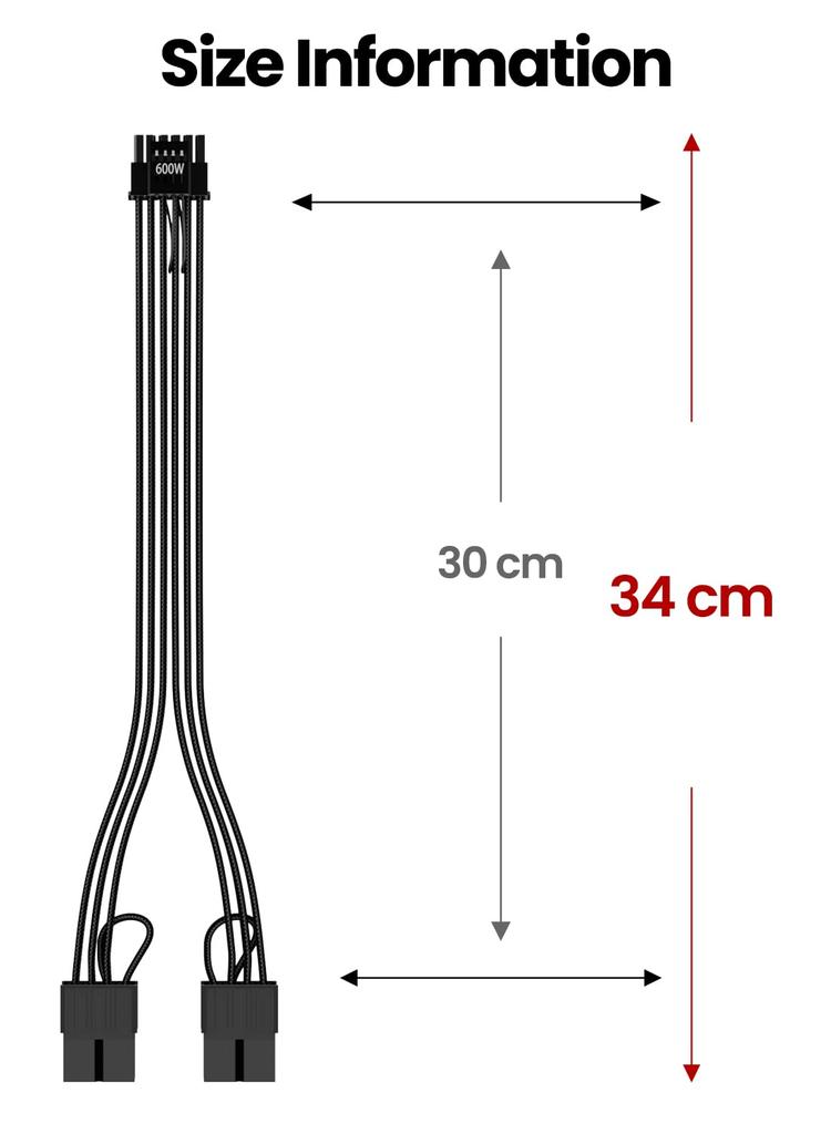 Fasgear 12VHPWR Extension Pin Male To PCIE Pin Female Sleeved Extension 16AWG GPU Cable Compatible with GeForce RTX 4090 PCI-e 5.0 Cable, 30cm/1ft