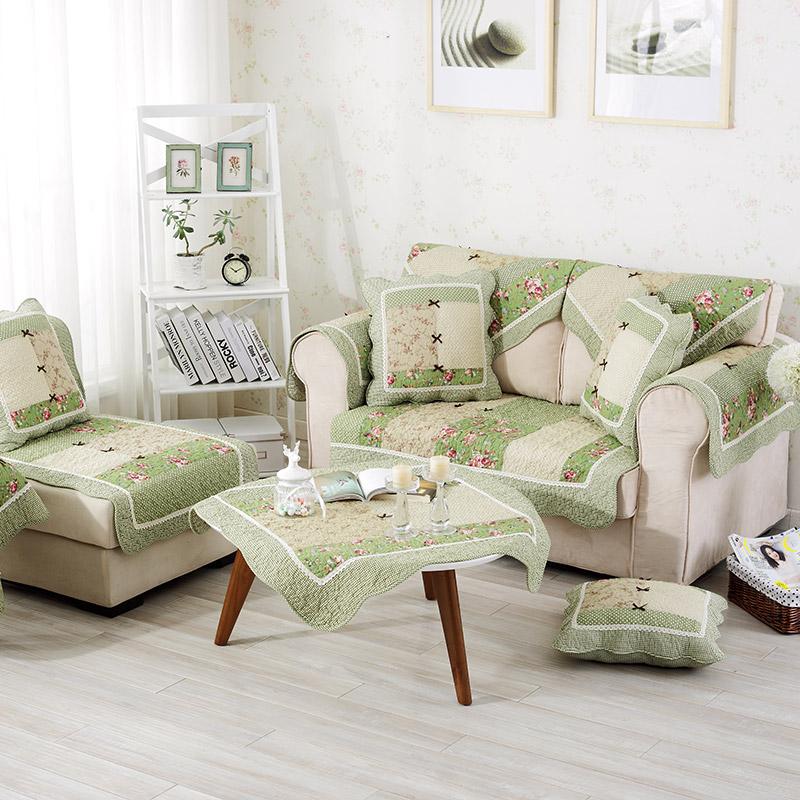 Spring and Autumn Cotton Sofa Cushion Quilted Rural Fresh and Elegant Non Slip Small Flower Lovely Girl Combination Sofa Cover