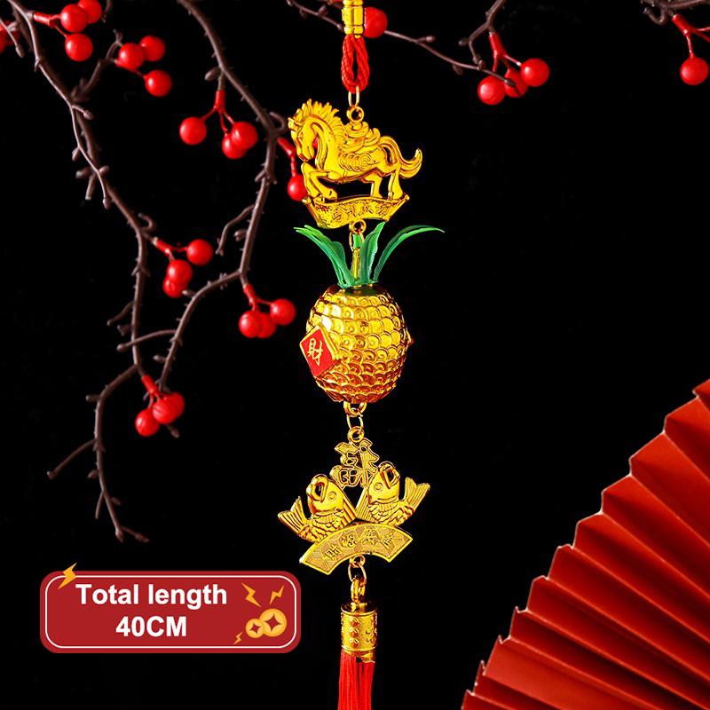 2026 Year Of The Horse Wall Hanging Car Ornament Chinese  Year Red Gold Pineapple Pendant Lucky Decoration Housewarming Gifts
