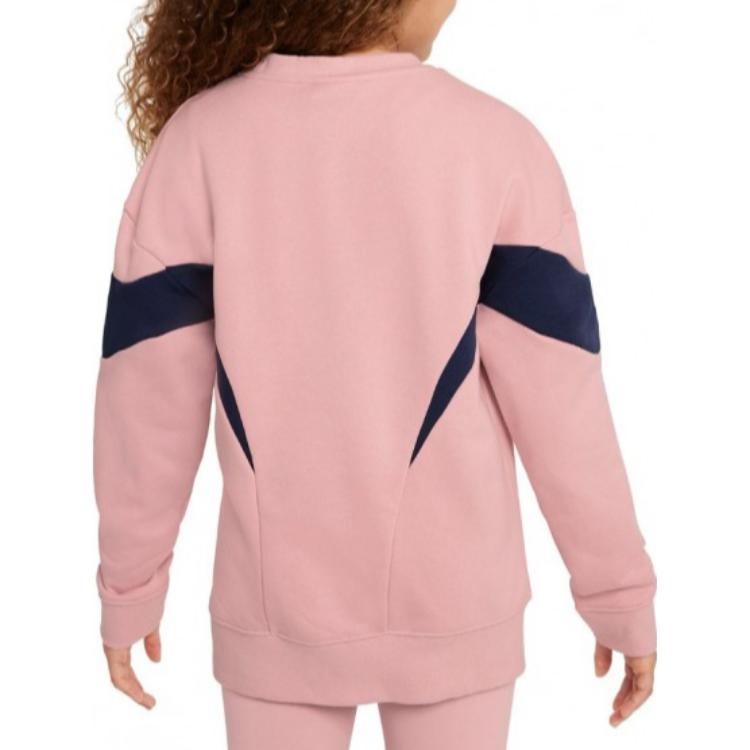 Nike Sweatshirt G Nsw Air Ft Bf Color Block Design Brand Logo Print Crew Neck Pullover Long Sleeve Kids Tops Pink DD7135-630