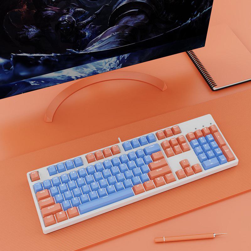 Hot-Swappable 104-Key Mechanical Gaming Keyboard for Girls, Wired, Blue/Black/Brown/Red Switches, Dual-Color Design