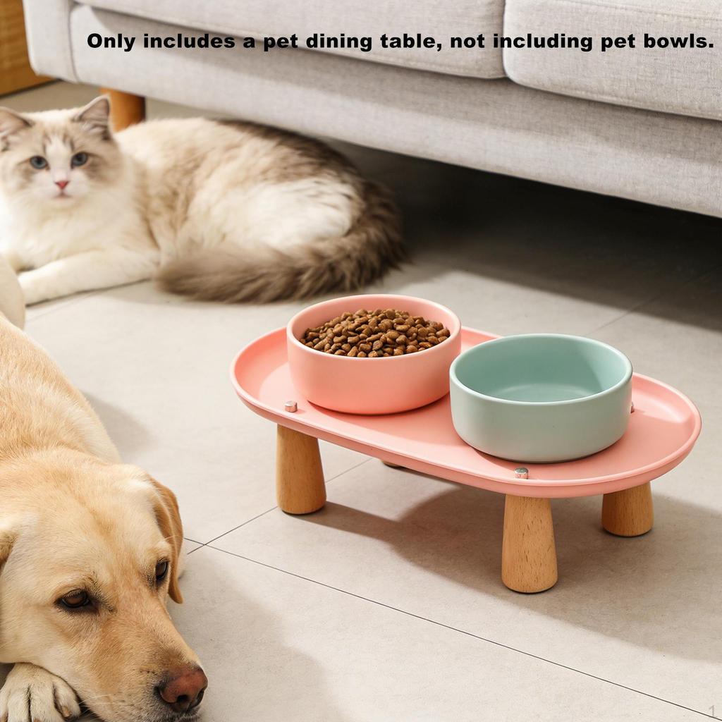 Cat Bowl Holder, Elevated Feeding Stand, Food with Wooden Legs, Easy to Clean, Non-slip, for