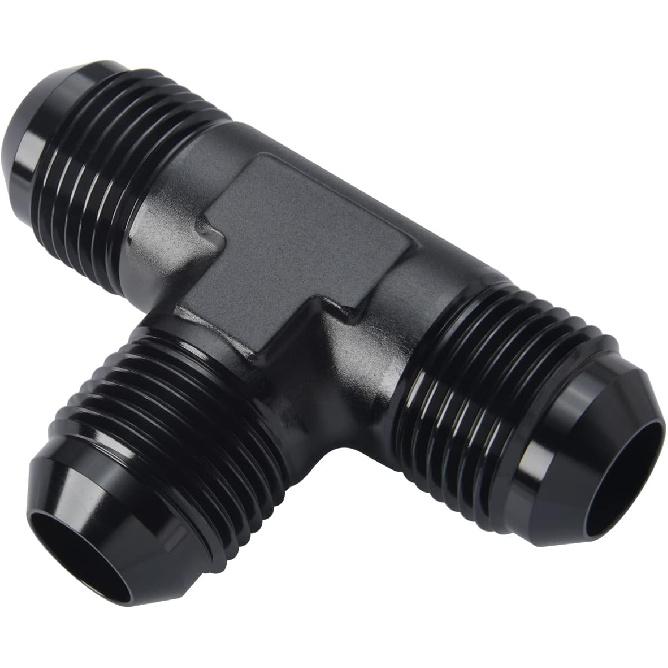 4AN Male Flare Tee T Block Fuel Fitting Adapter Aluminum Black