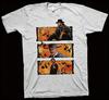 White Three Panel Cowboy Gun Character Graphic Tee Retro Western Movie Chest Oversized Street Tops