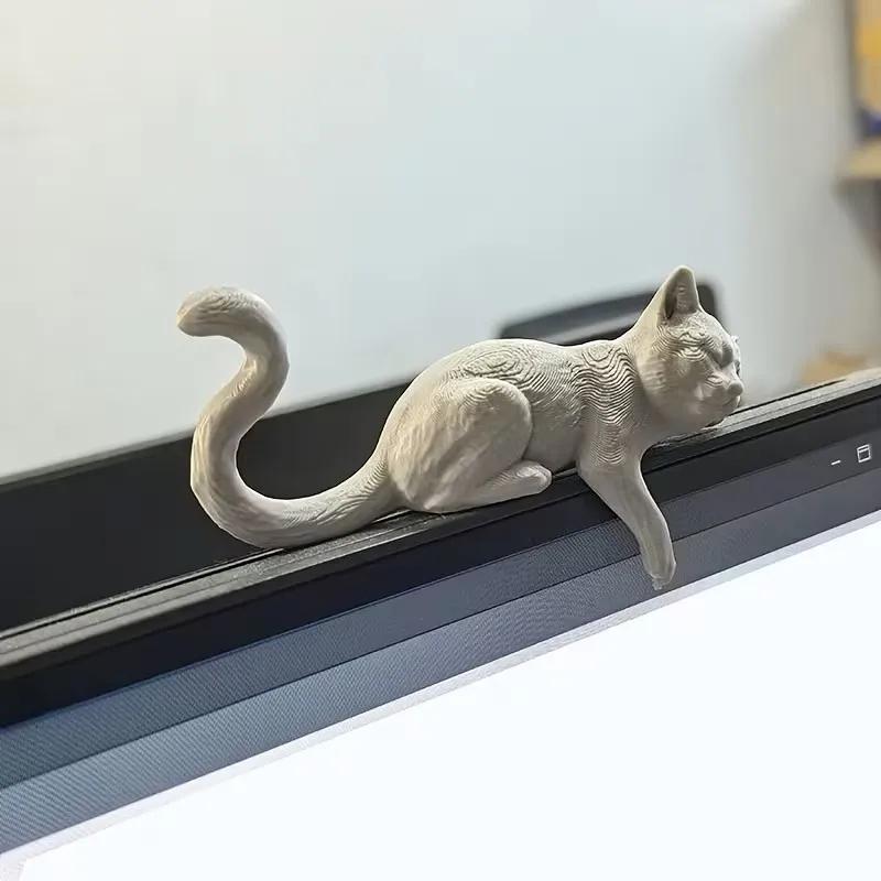 3D Printed Lazy Cat Monitor Topper Sleeping Cat Desk Ornament Cute Desktop Shelf Decor Cat Lover Gift