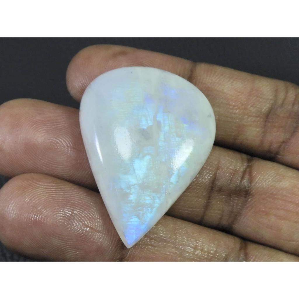 28X38X07 MM Natural Rainbow Moonstone Pear Cabochon Loose Gemstone 54Cts. C-1638