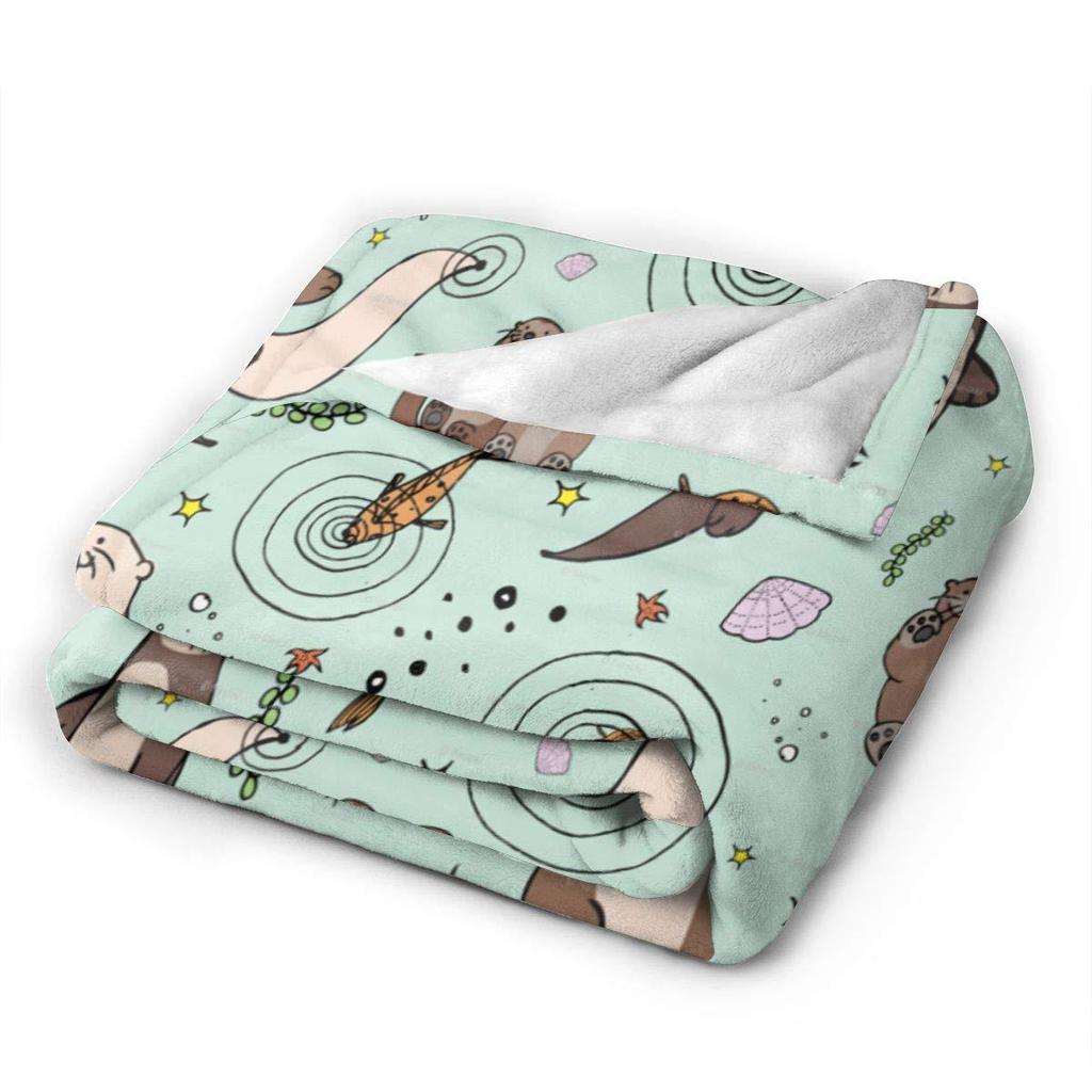 Cartoon Sea Lazy Flannel Blanket Sofa Bedroom Cute Decorative Blanket Portable Lunch Break Blanket