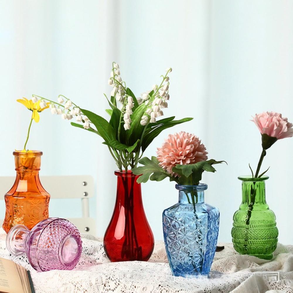 10Pcs Colorful Glass Flower Bud Vases Vintage Hydroponic Flower Planter Small Vase for Wedding Table Decoration DIY Gifts
