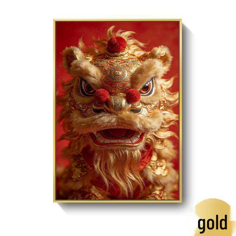 Chinese Festival Lion Dance Decorative Wall Art: Oil Canvas Mural