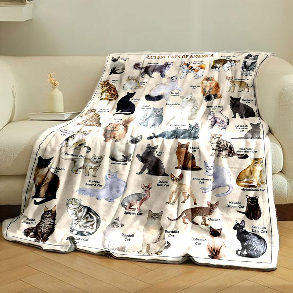 Süßes Katzenrassen Muster Decke Schlafzimmer Decke für Wohnzimmer Sofa Mittagspause Weicher Überwurf für Freund's Festival Geschenk