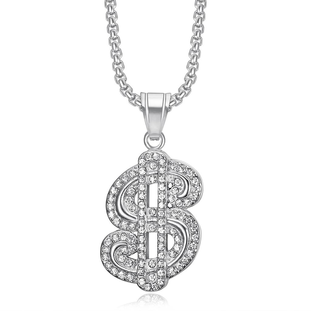 Europa, Amerika, Hip-Hop, Schmuck, Vergoldeter Diamant Dollar Symbol Anhänger Halskette