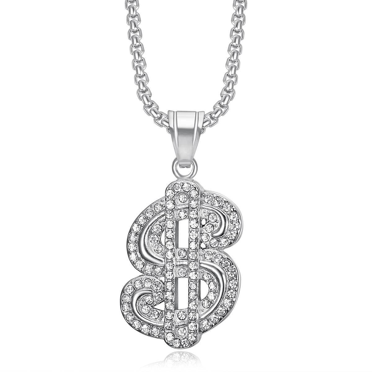 

2026 Jewelry Fashion Trend Inlaid Zircon Dollar Symbol Pendant Necklace Men s Jewelry Accessories 60CM