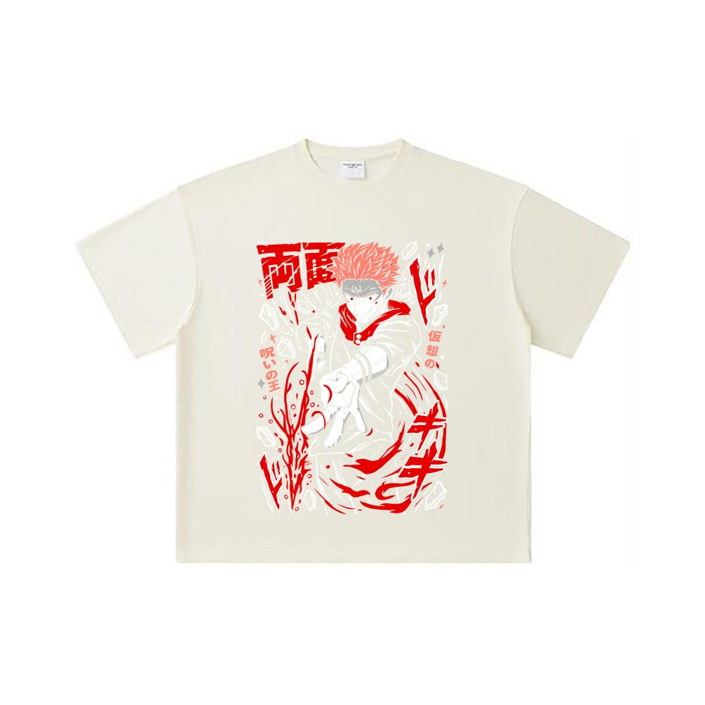 260 GSM Double Yarn 32 Count 100% Cotton Jujutsu Kaisen V31 Sukuna Print Unisex Heavy Cotton T Shirt