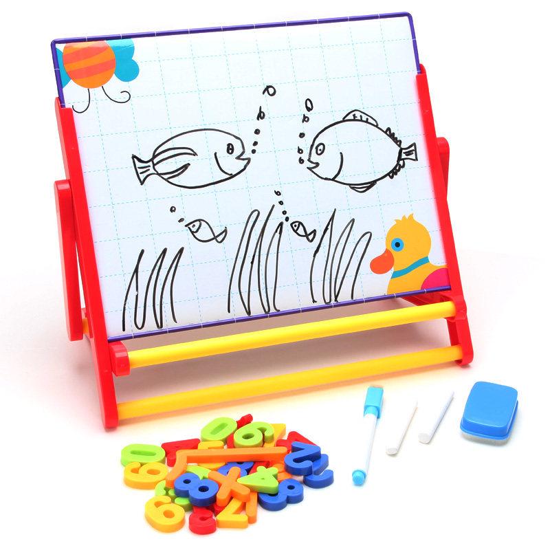 Children's Magnetic Drawing Board with Colorful Puzzle, Number & Letter Stickers - Preschool Creative Easel