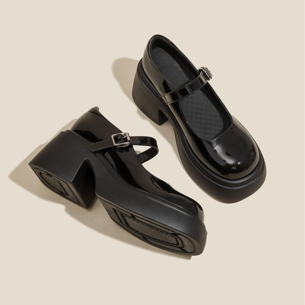 Mary Jane Leather Thick Heel High Heels Women'S Retro British College Style Small Leather Shoes Platform Shoes
