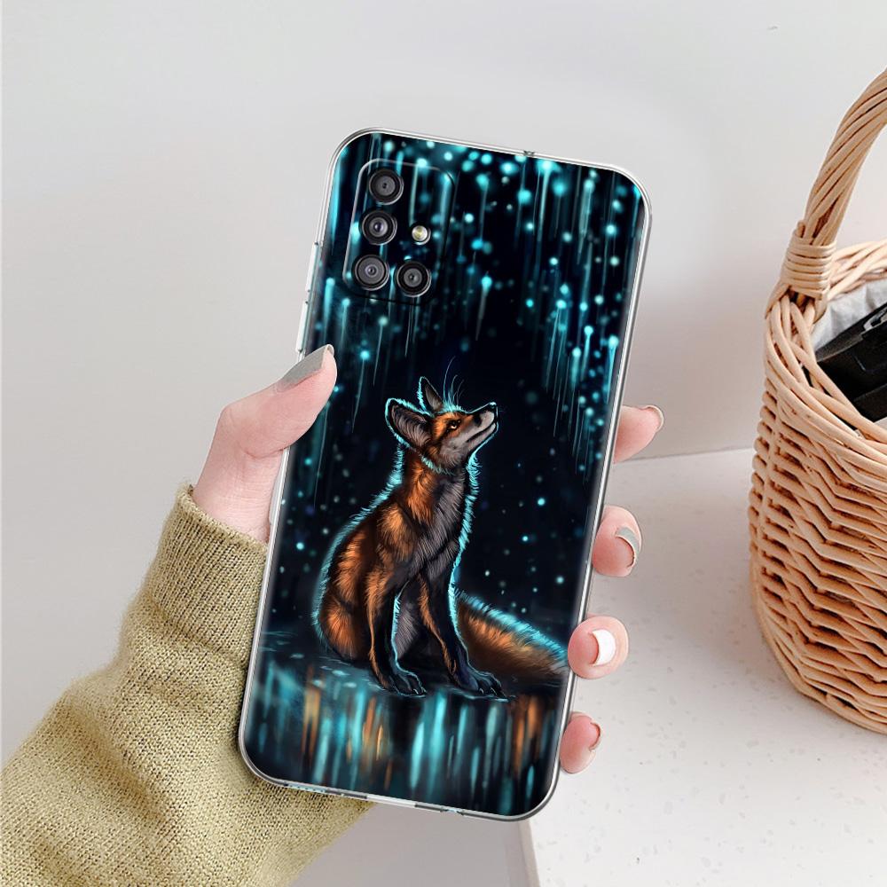 Cute cartoon animal fox Phone Case For Samsung Galaxy A51 A71 A21S A12 A11 A31 A41 A52 A32 5G A72 A01 A50 A70 Soft Clear Cover