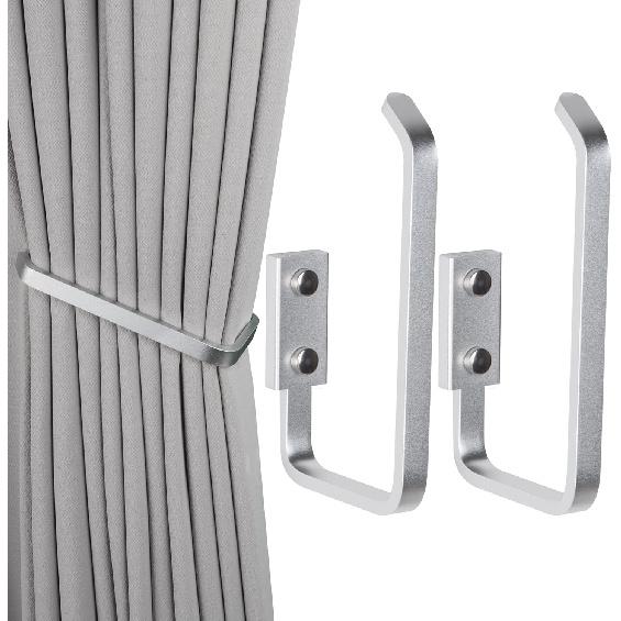Set of 2 Modern Decorative Curtain Tiebacks and Holdbacks, Wall Mounted Aluminum Alloy Drapery Tiebacks Holder for Bedroom, Living Room, Kitchen