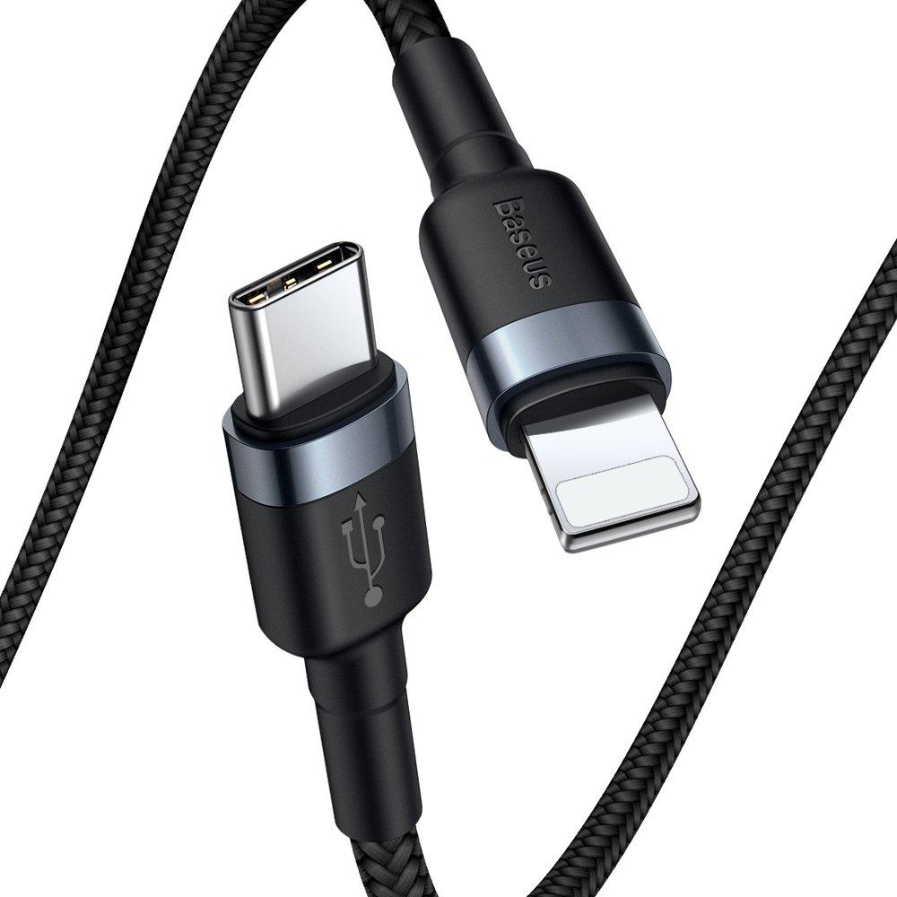 Durable Nylon Cable USBC PD Iphone Lightning 18W QC30 1m Black Gray