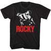 Rocky Movie Logo Rocky Wrapped In American Flag Black & White Men's T Shirt