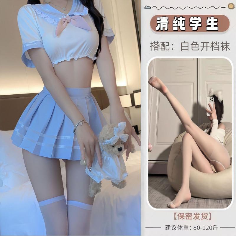 Sexy Lingerie Student Pure Love Sweet Waist Leakage Split J Uniform Suit Seduction Uniform Sexy Pleated Skirt Play