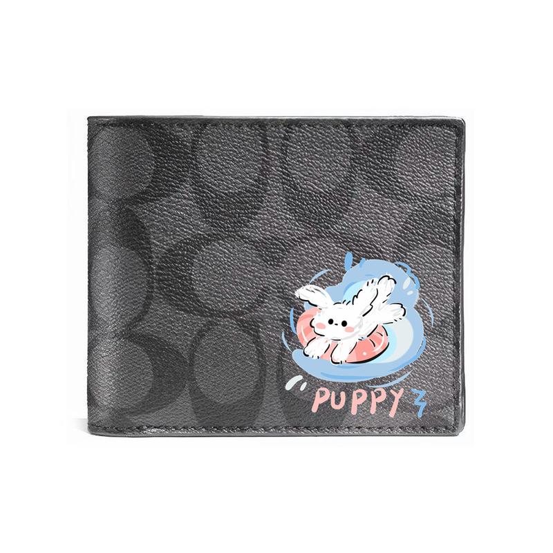 

COACH wallet [Customized bag] 3 IN 1 Hand-painted personalized graffiti Embossed printed short folding belt with detachable black (swimming puppy) чорний