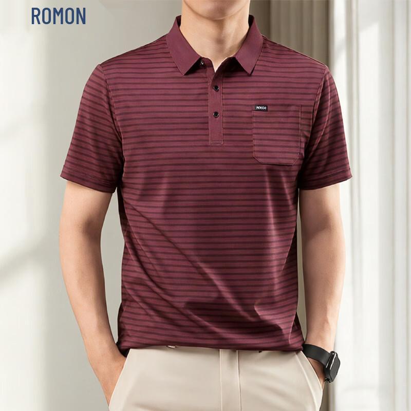 ROMON Men s Summer Ice Silk Cooling Striped Short-Sleeve Polo Shirt XL