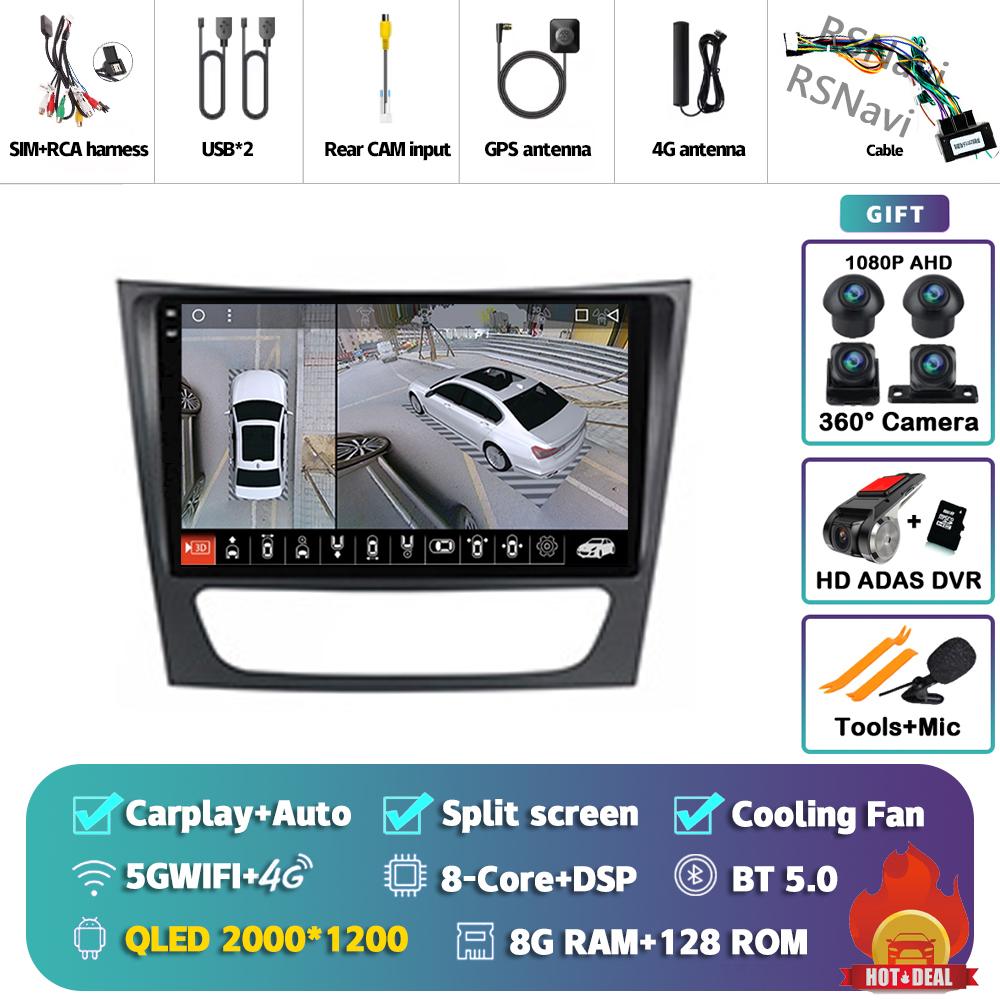 Android 14 Carplay Auto For Benz W211 Car Radio Player Multimedia stereo Navigation 4G+WIFI Head Unit DVD AI Voice 360 Camera BT