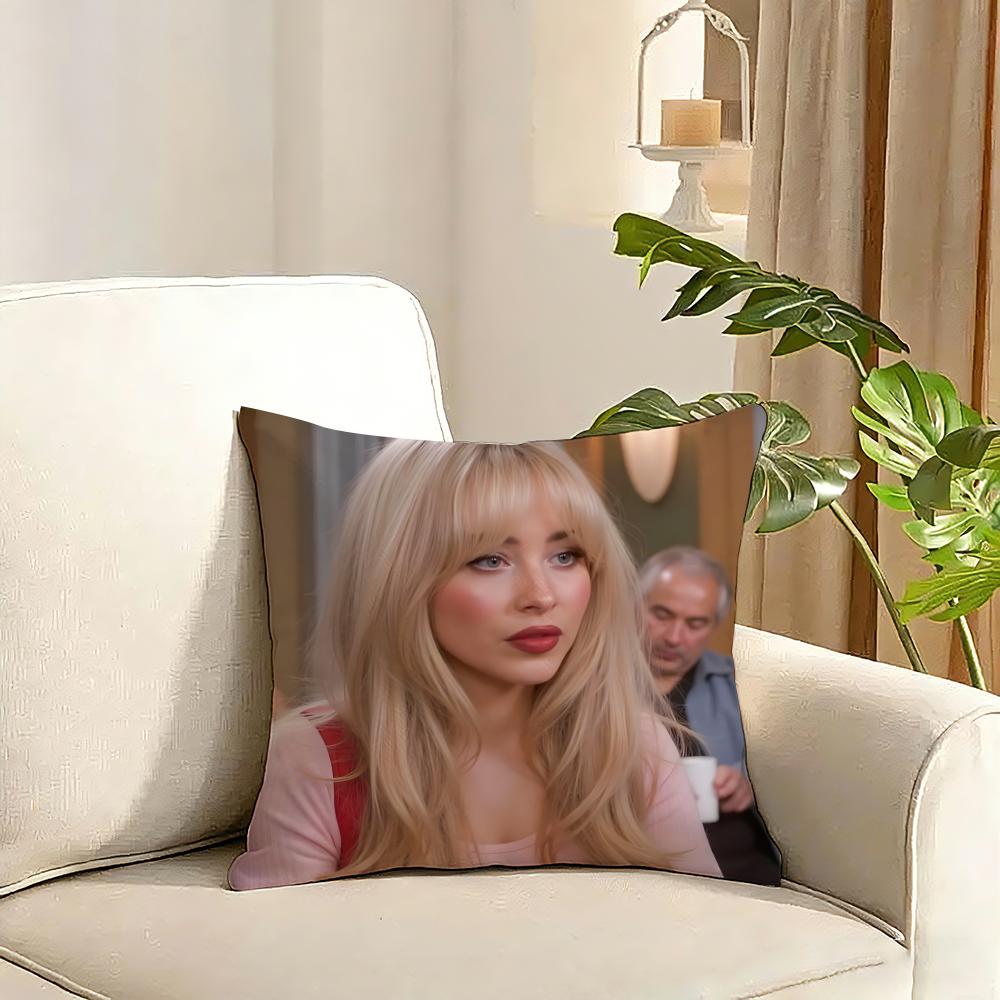 Singer Sabrina CarpenterS Cushion Cover Reversible Plush Pillow Cover Soft Fluffy Home Decor for Sofa Bedroom