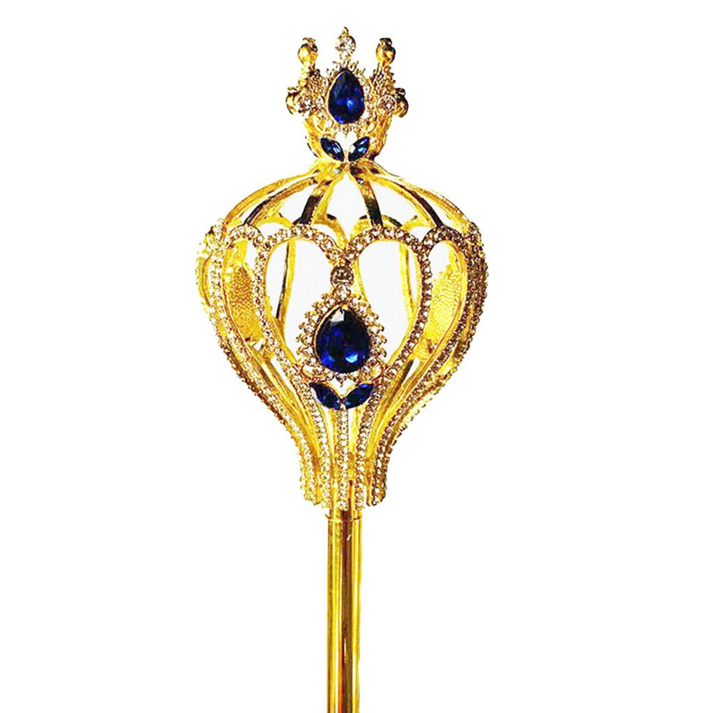 Queen Scepter Costume Staff Gold Comics Princess Wand Role Play Props with Rhinestones for Party Dress-up Costume