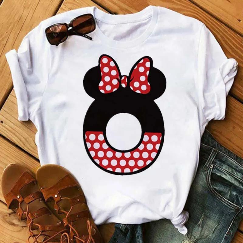 Süßes Disney T-Shirt Cartoon Mickey Maus Damenbluse Damen Oberteile Buchstabendruck T-Shirt Minnie Weißes T-Shirt Locker Mädchen Hippie Kleidung