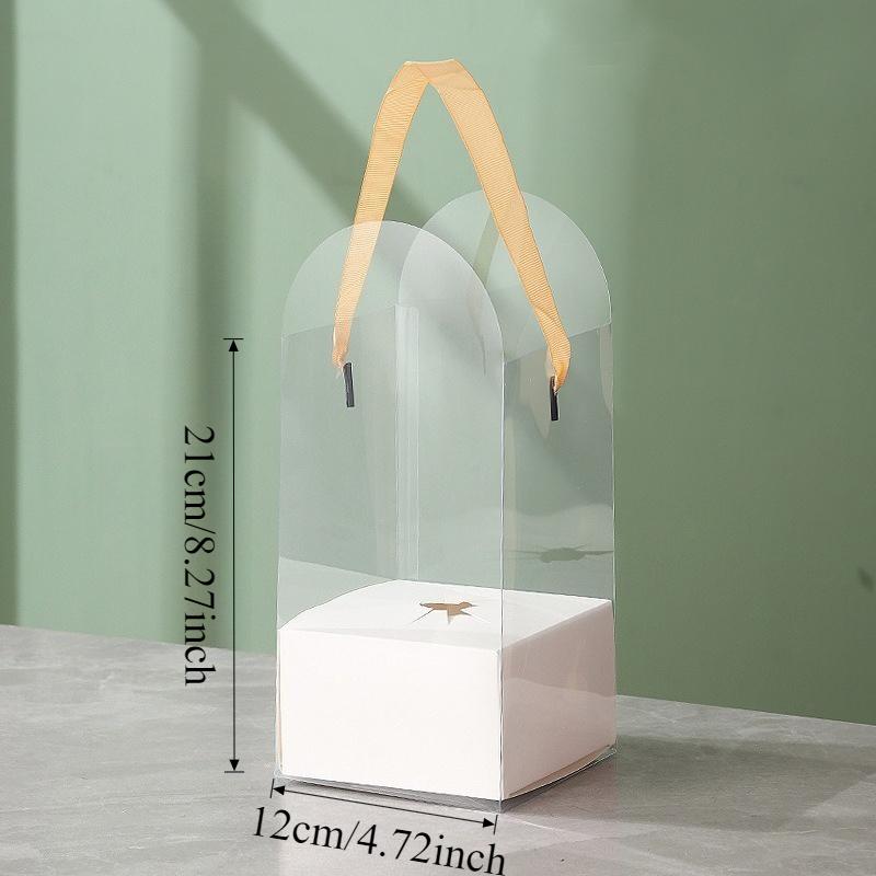 5er-Set Tragbare Klare Plastik-Blumenkästen Transparente Handheld-Rosen-Geschenkbox für Blumenstraußverpackung Kleine Florale DIY-Hülle Taschen