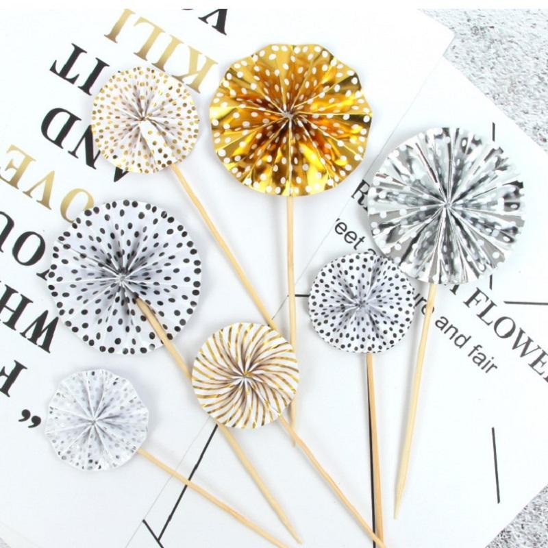 4Pcs/lot Mini Paper Fan Cake Topper Cupcake Toppers Kids Birthday Party Baby Shower Cake Decoration Flags Wedding Favor Supplies