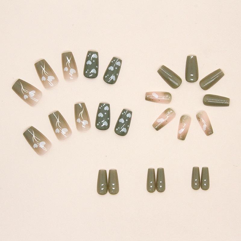 Medium and Long Short Ballet Fresh Green Natural Spring and Summer New Fake Nail Love Nail Piece Wear Nail