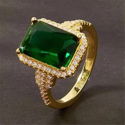 Sterling  Green Cubic Zirconia Gold Color Rings for Women Wedding Anniversary Party Elegant Female Accessories