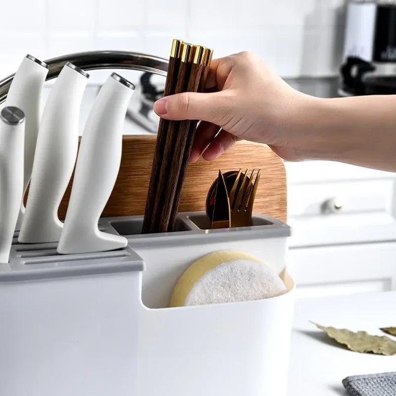 Multifunctional Tool Storage Rack Home Supplies Kitchen Shelves Chopstick Barrel Pot Cover Rack Knife Holder Kitchen Accessories